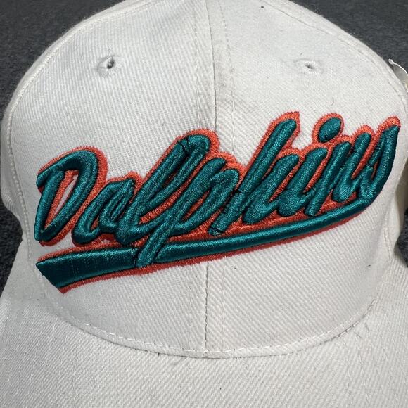 Miami Dolphins Men's Hat Cap Strap Back White Teal NFL Football Script Throwback - Picture 2 of 11